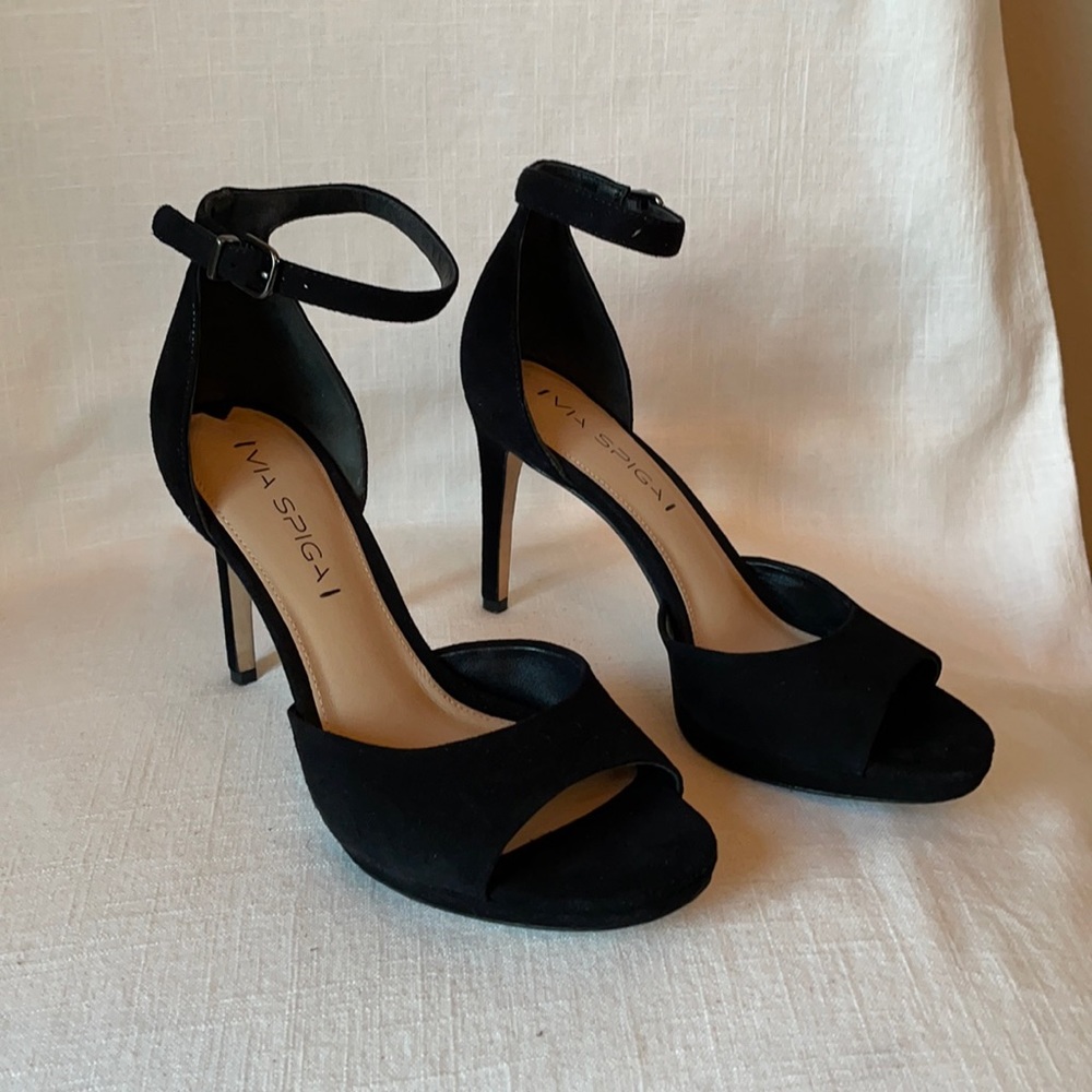 Via Spiga Black Suede Platform Cocktail Sandal size 6.5